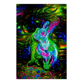 Pôster Dragão do Coelho Psicodélico em Neon Fantasy