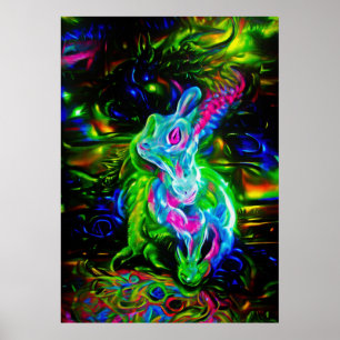Poster Dragão do Coelho Psicodélico em Neon Fantasy