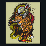 Pôster dragão e combate de tigre<br><div class="desc">ilustração do dragão e da luta contra tigre</div>