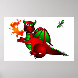 Pôster Dragão e libélula vermelhos - pare de seguir-me!