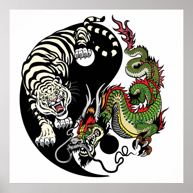Poster dragão e tigre yin yang (Frente)