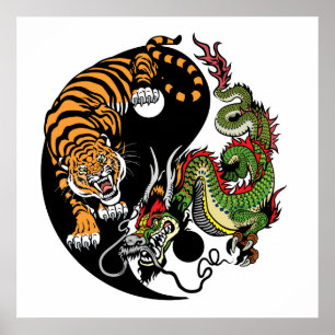Poster dragão e tigre yin yang