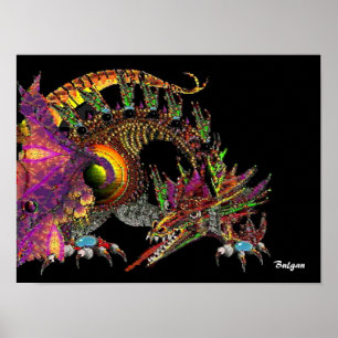 POSTER DRAGÃO/FANTASIA DOURADO DRAGÃO EM ROLA E PRETO