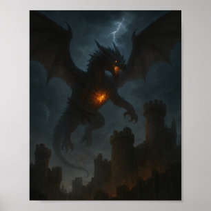 Poster Dragão Inferno Sobre Castelo Escuro