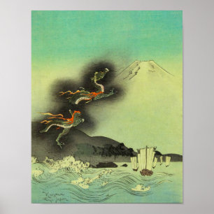 Poster Dragão Japonês e Monte Fuji