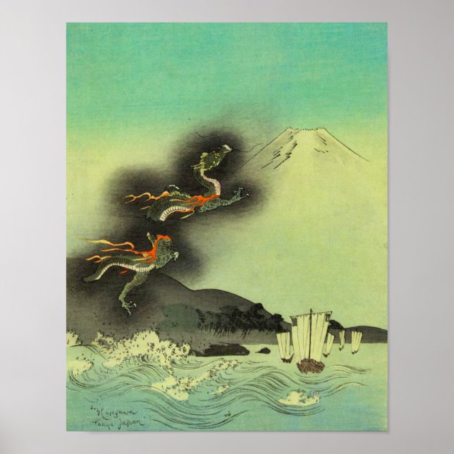 Poster Dragão Japonês e Monte Fuji (Frente)