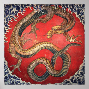 Poster dragão Katsushika hokusai