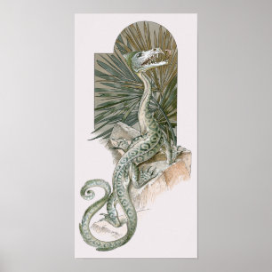 Poster Dragão Lagarto Mitológico em Rochas, Mitologia Vin
