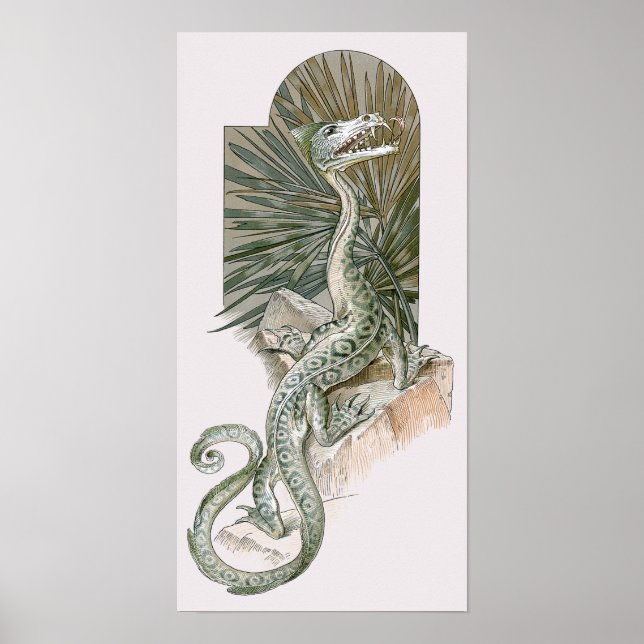 Poster Dragão Lagarto Mitológico em Rochas, Mitologia Vin (Frente)