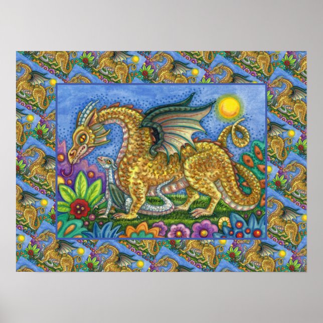 POSTER DRAGÃO MEDIEVAL E JARDIM DE ARTE FOLK JOVEM E COLO (Frente)