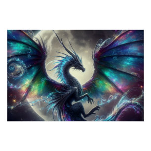 Pôster Dragão místico iluminado pela lua