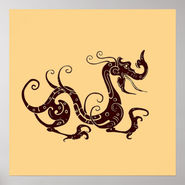 Poster Dragão místico marrom antigo (Frente)