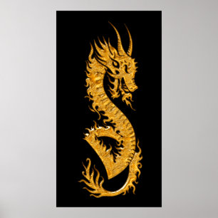 Poster Dragão oriental dourado 02 (deixado)