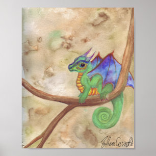 Poster Dragão para Bebê de Aquarela