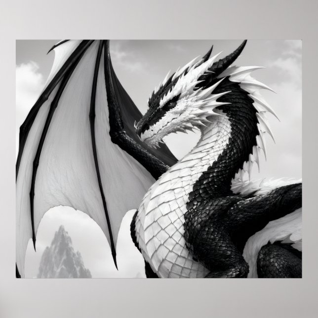 Poster Dragão preto e branco (Frente)