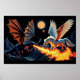 Poster Dragão que respira fogo e Pegasus