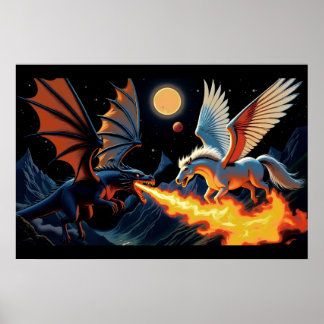 Poster Dragão que respira fogo e Pegasus