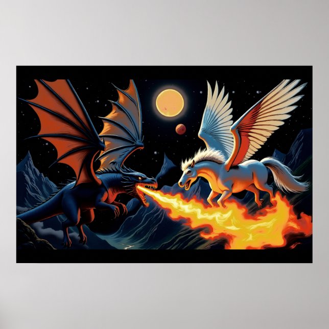 Poster Dragão que respira fogo e Pegasus (Frente)