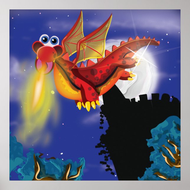 Pôster Dragão Respirador de Fogo (Frente)