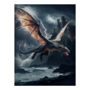 Pôster Dragão sobre o castelo.