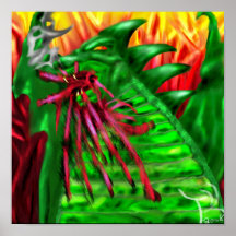 Dragão Verde em Chamas Arte Fantasia