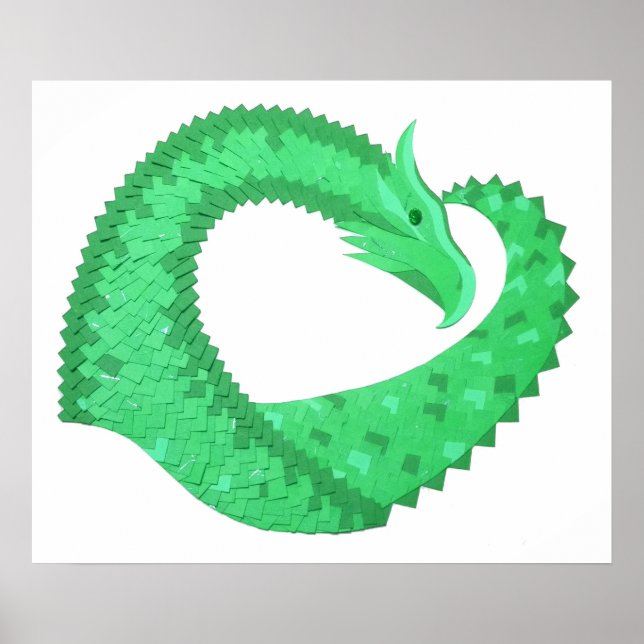 Pôster Dragão verde no branco (Frente)