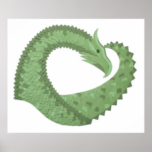 Pôster Dragão verde-oliva em branco