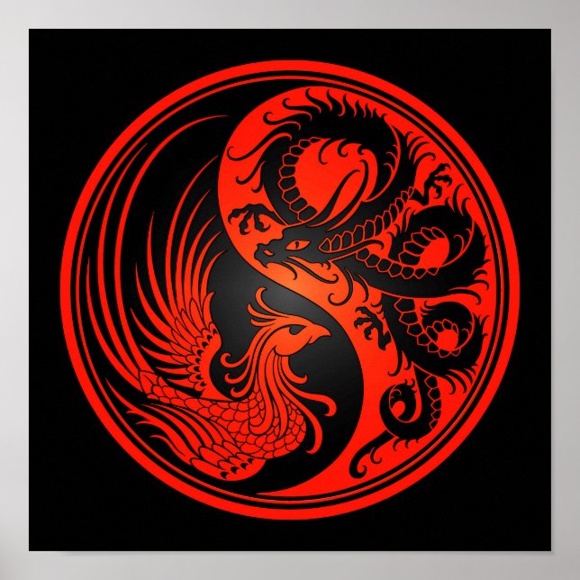 Poster Dragão Vermelho e Negro Phoenix Yin Yang (Frente)