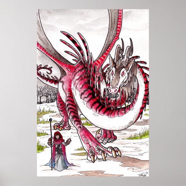 Poster Dragão Vermelho na Neve Descongelante (Frente)