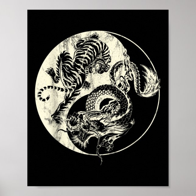 Poster Dragão Vs Tiger Tattoo! Yin E Yang Beast Fight (Frente)