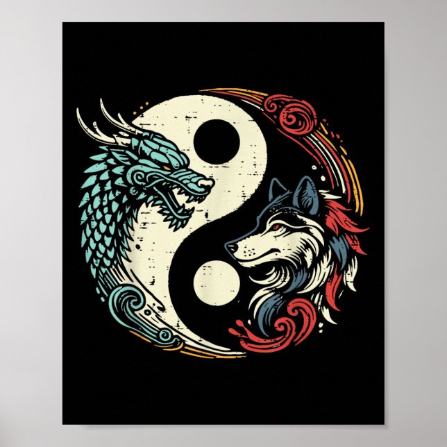 Poster Dragão Wolf Yin Yang Chinês Homens de Zen Mítico C (Frente)