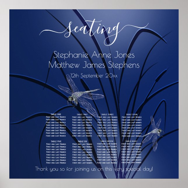 Poster Dragões de Aquarela Azul 8 Mesas c2 (Frente)