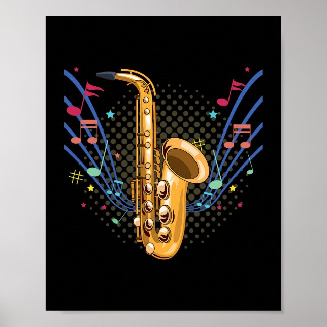 Poster Dragões Musicais Do Instrumento Musical Saxofone B (Frente)