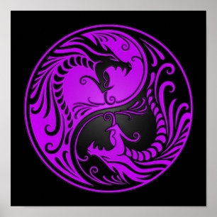 Pôster Dragões roxos e pretos de Yin Yang