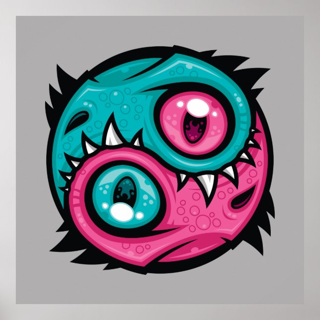 Poster Dragões Yin Yang Rosa e Turquesa (Frente)