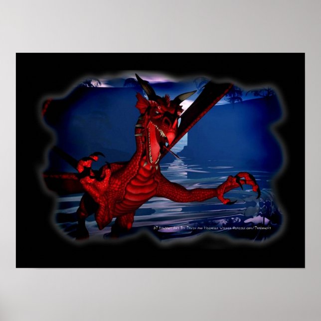 Pôster Dragon 3D Fantasy Art (Frente)