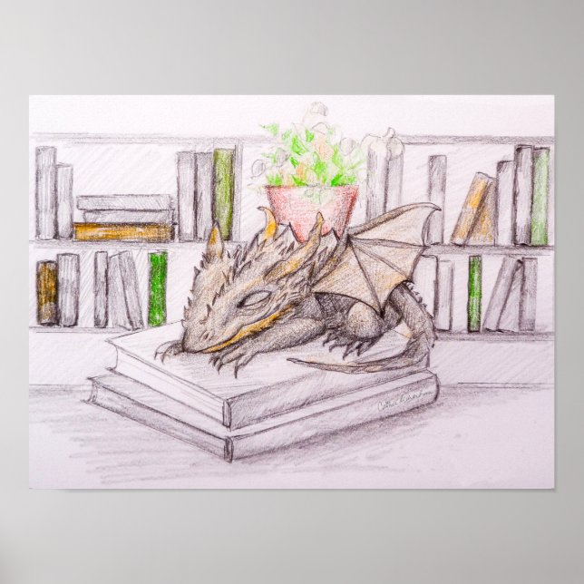 Poster Dragon Baby Bibliophile Book Lover Librarary (Frente)