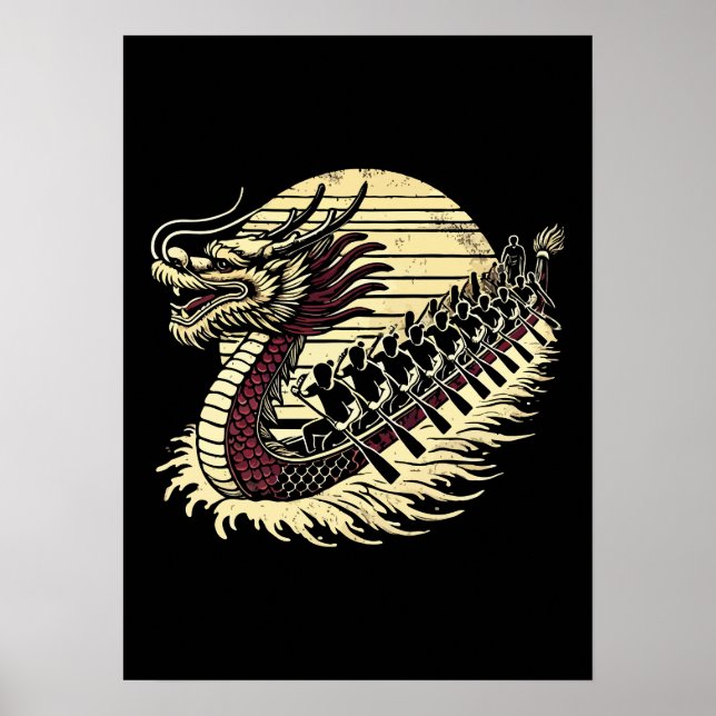 Poster Dragon Boat Racing - Vintage Dragon Boat Team (Frente)