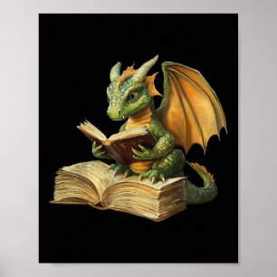 Poster Dragon Bookworm Lendo Livro Engraçado
