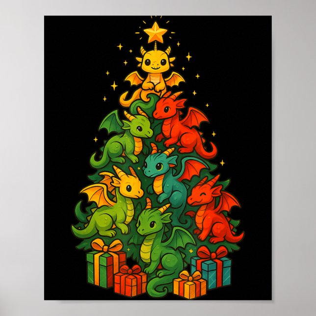 Poster Dragon Christmas Tree Funny Dragon Xmas  (Frente)