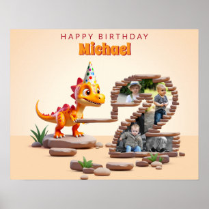 Poster Dragon Little Dino   Segundo aniversário de Número