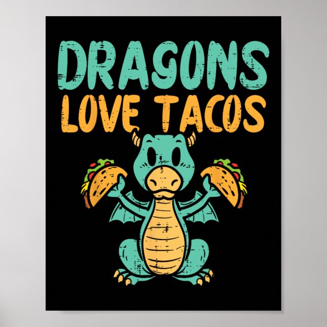 Poster Dragon Love Tacos Cute Cinco De Mayo Comida mexica (Frente)