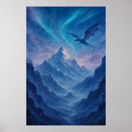 Poster Dragon Over Frozen Mountains – Epic Blue Fantasy