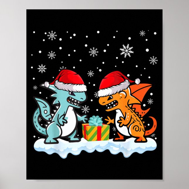 Poster Dragon Santa Hat Mythical Animal Funny Christmas P (Frente)