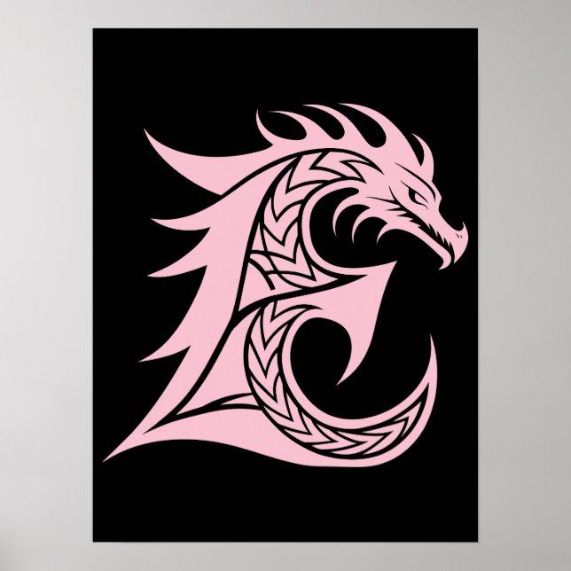 Poster Dragon Styled Letter E, Dragon Alphabet, Monogram (Frente)