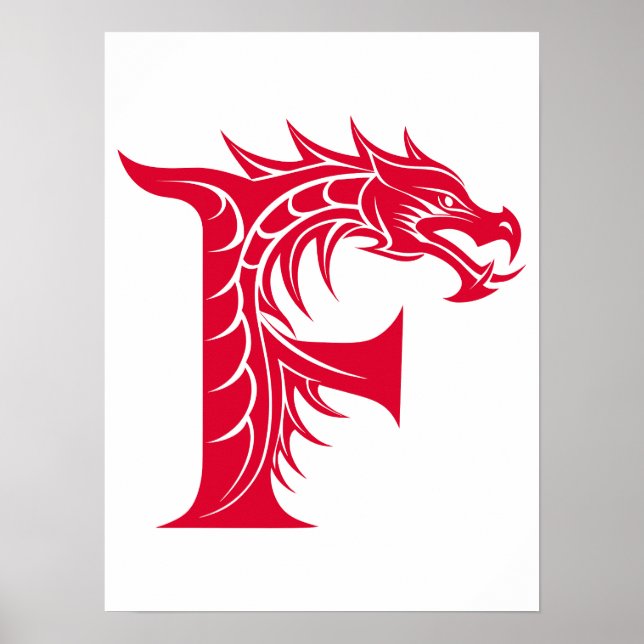 Poster Dragon Styled Letter F, Dragon Alphabet, Monogram (Frente)