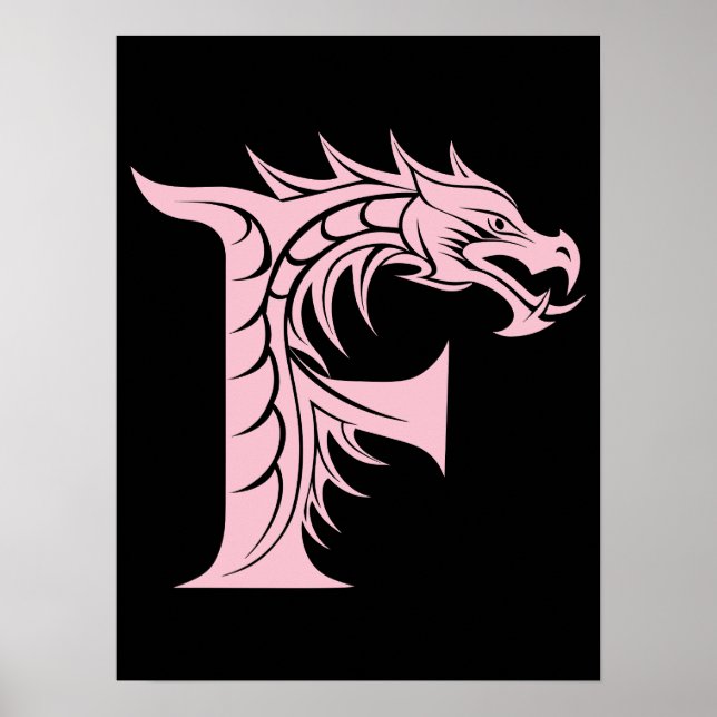 Poster Dragon Styled Letter F, Dragon Alphabet, Monogram (Frente)