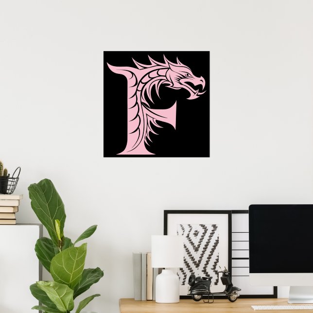 Poster Dragon Styled Letter F, Dragon Alphabet, Monogram (Escritório em casa)