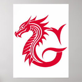 Poster Dragon Styled Letter G, Dragon Alphabet, Monogram