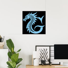 Poster Dragon Styled Letter G, Dragon Alphabet, Monogram